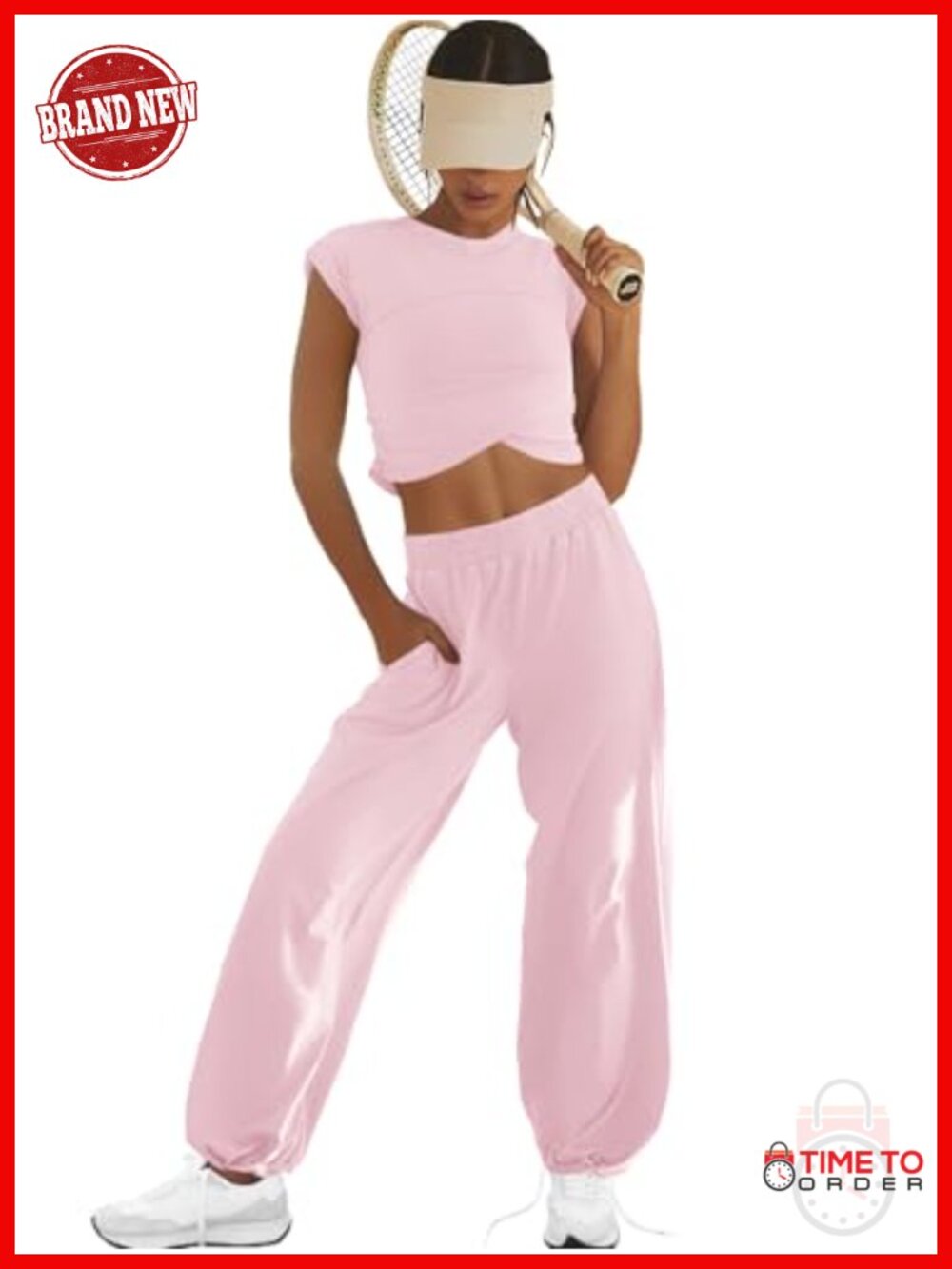 Womens Two Piece Lounge Set Crop Top Wide Leg Pants with Pockets